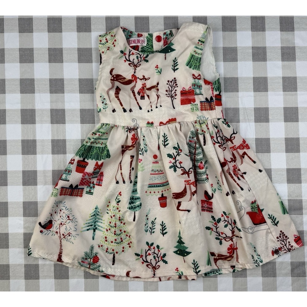 Christmas Toddler Dress 9-12 Months Reindeer Holiday Festive Cute